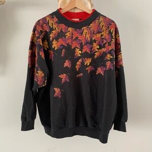 Vintage Autumn Leaf Pattern Black Sweater